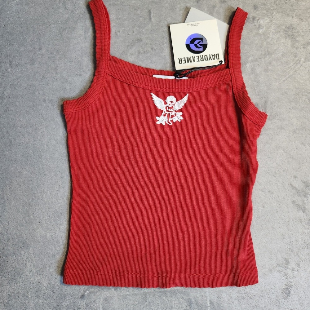 New DAYDREAMER LA Red Ribbed Cherub Angel Tank Top XS 100% Cotton Y2k Coquette